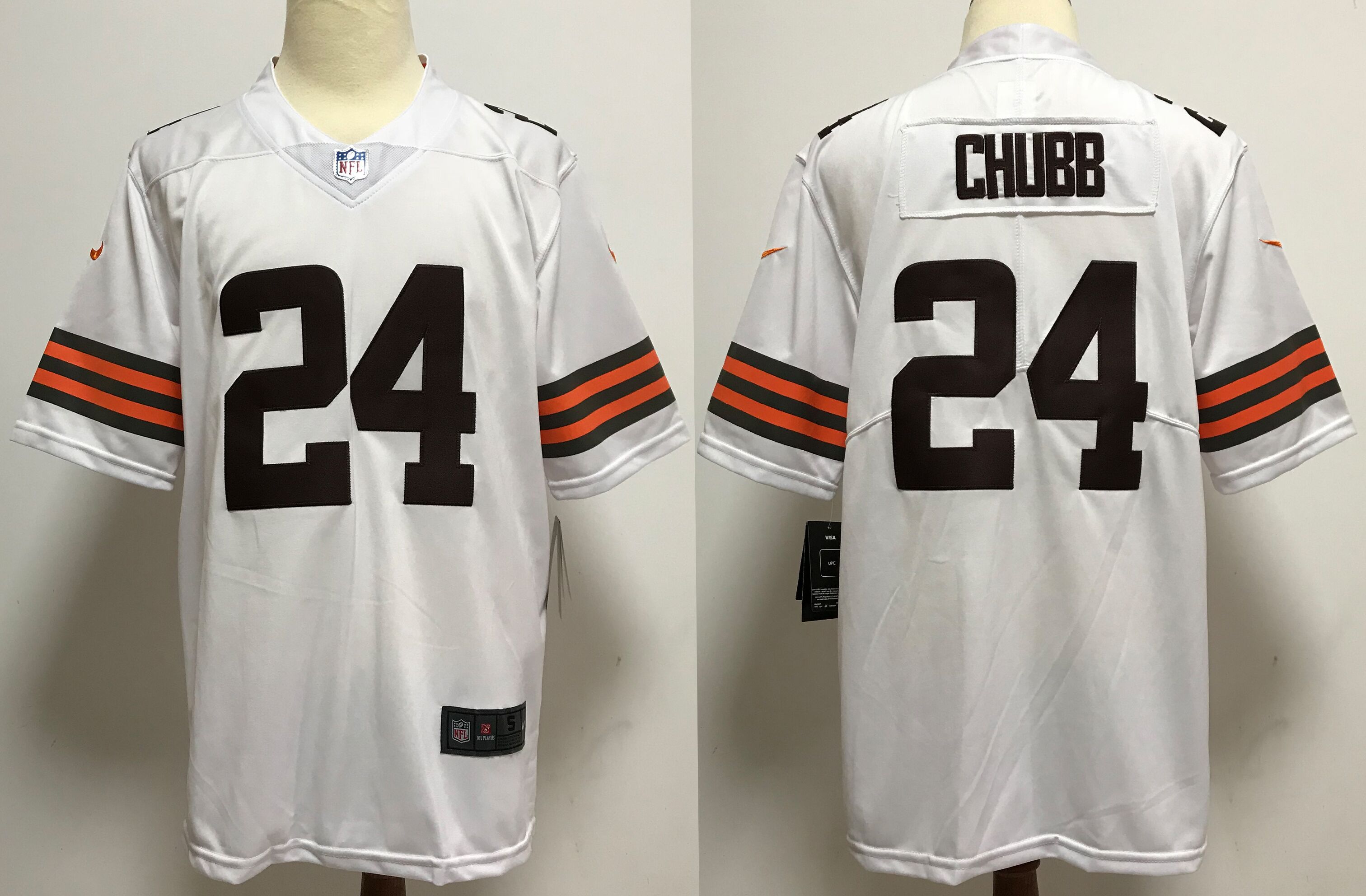 Men Cleveland Browns 24 Chubb White Nike Vapor Untouchable Stitched Limited NFL Jerseys